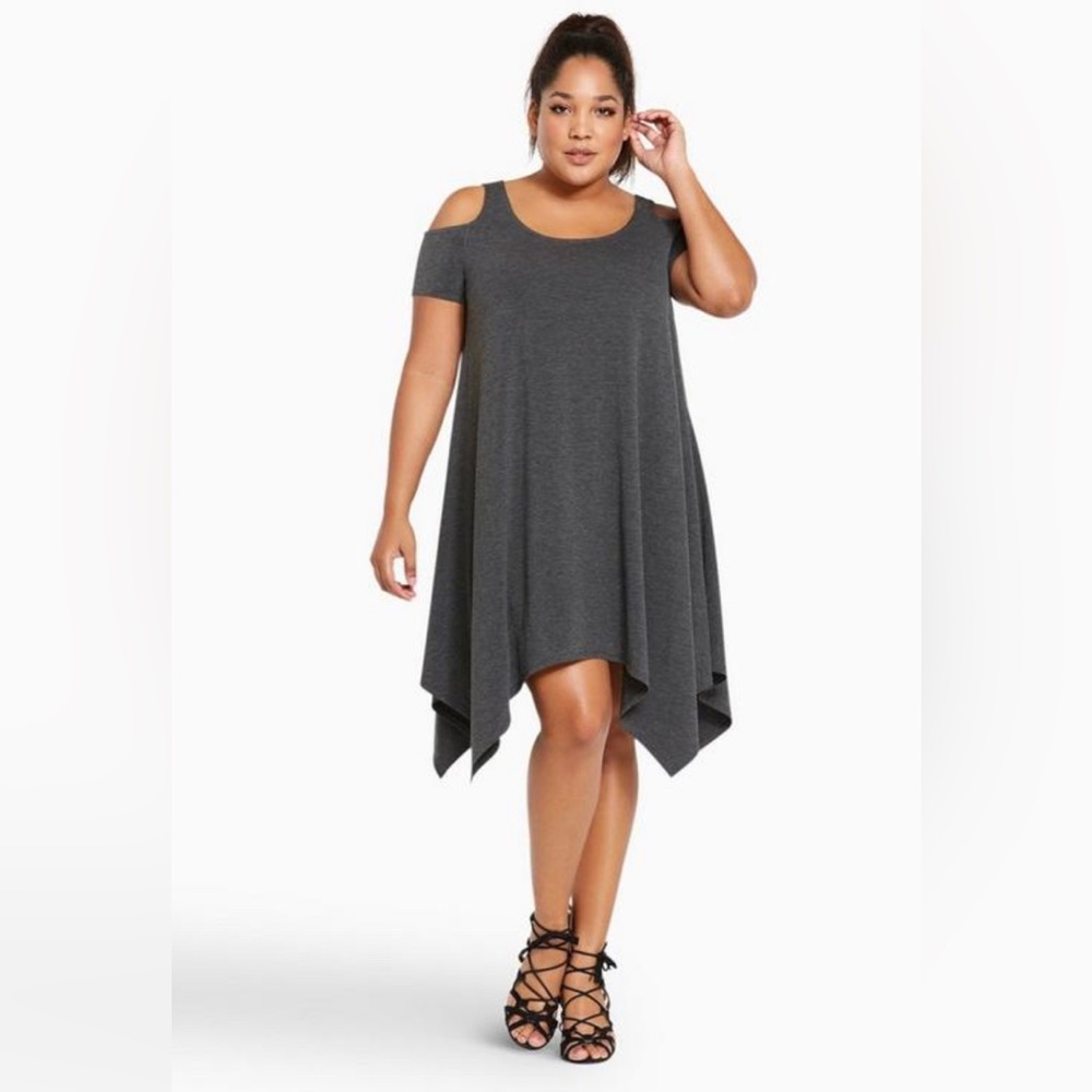 TORRID KNIT COLD SHOULDER HANDKERCHIEF DRESS